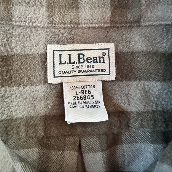 L.L. Bean Y2K Cotton Plaid Flannel Button Down Shirt. Large. Green plaid. - Picture 2 of 5